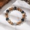 Natural Wood & Lava Rock Round Beads Stretch Bracelets, Alloy Buddha Head Bead Bracelets for Men Women, BurlyWood, Inner Diameter: 2-1/8 inch(5.35cm)