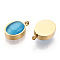 304 Stainless Steel Pendants, Manual Polishing, with Cat Eye, Oval Charm, Real 14K Gold Plated, 14.5x10x5.5mm, Hole: 1.8mm
