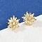 Flower Brass Micro Pave Clear Cubic Zirconia Stud Earrings, Rack Plating, Lasting Plated, Cadmium Free & Lead Free, Flower, 13x11mm
