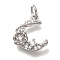 Rack Plating Brass Micro Pave Cubic Zirconia Charms, Cadmium Free & Lead Free, Long-Lasting Plated, Moon, Platinum, 14x11x3mm, Hole: 3.5mm