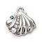 Alloy Rhinestone Pendants, with Plastic Pearls, Shell Shape Charms, Platinum, 18.5x17.5x4.5mm, Hole: 1.8mm