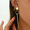 Stainless Steel Retro Chinese Style Floral Tassel Earring Sets, Golden, 94x15~5mm
