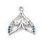 Brass Pave Light Sky Blue and Clear Cubic Zirconia Sea Animal Connector Charms, Whale Tail Links, Platinum, 17x16.5x4.5mm, Hole: 1.4mm