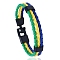 Flag Color Imitation Leather Triple Line Cord Bracelet with Alloy Clasp, Brazil Theme Jewelry for Men Women, Lime Green, 8-1/4 inch(21cm)
