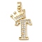 Rack Plating Brass Micro Pave Cubic Zirconia Pendants, Long-Lasting Plated, Lead Free & Cadmium Free, Real 18K Gold Plated, Letter T, 22~24x12~22x2mm, Hole: 3x4mm