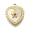 Ion Plating(IP) 304 Stainless Steel Pave Shell Heart with Star Charms, Real 14K Gold Plated, 14x12x2.2mm, Hole: 1.2mm