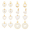 16Pcs 8 Styles Brass Enamel Charms, with Cubic Zirconia and Jump Rings, Mixed Shapes, White, 9.5~18x9~15.5x1~2.8mm, Hole: 1.8~3mm, 2pcs/style