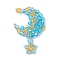 Imitation Austrian Crystal 5301 Glass & TOHO Round Seed Beaded Pendant, Star with Moon Charms with 304 Stainless Steel Jump Rings, Deep Sky Blue, 46x29x4mm, Hole: 2mm