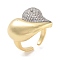 Heart Brass Micro Pave Clear Cubic Zirconia Open Cuff Ring for Women, Cadmium Free & Lead Free, Real 18K Gold Plated, Adjustable