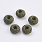 Natural Lava Rock European Beads, Dyed, Large Hole Beads, Flat Round, Dark Olive Green, 15~16x8.5~9mm, Hole: 4~5mm