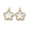 Brass Micro Pave Cubic Zirconia Pendants, with Shell, Flower, Real 18K Gold Plated, 20x18x2.5mm, Hole: 3mm