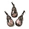 Natural Rhodonite Pendants, Brass Teardrop Charms, Red Copper, Lead Free & Cadmium Free, 31x15x8mm, Hole: 5x7.5mm