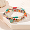 3Pcs 3 Styles Glass & Resin Beaded Stretch Bracelets & Alloy Heart Charms Bracelets for Women, Colorful, 7-1/8 inch(18cm), 1pc/styles