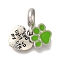 Rack Plating Alloy Enamel European Dangle Charms, Cat Paw Print & Heart Large Hole Charms, Antique Silver, Lime Green, 21mm, Hole: 4.8mm