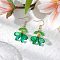 304 Stainless Steel Glass Dangle Earrings, Flower, Golden, Sea Green, 45x24mm