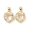 Glass Pendants, with Golden Plated Brass Findings, Cadmium Free & Lead Free, Heart, Clear, 18x14.5x8mm, Hole: 4x6mm