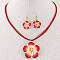 Flower Polymer Clay with Wax Cord Pendant Necklaces & Dangle Earrings Sets, FireBrick, 400mm