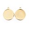 Rack Plating 304 Stainless Steel Pendant Cabochon Settings, Plain Edge Bezel Cups, Flat Round, Real 24K Gold Plated, Tray: 25mm, 31x27x2mm, Hole: 3mm
