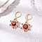 Star of David & Evil Eye Handmade Glass Seed Beads Leverback Earrings, with Lampwork, Golden, Dark Red, 34x15.5mm