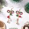 Christmas Theme Glass Beaded Dangle Earrings, Bowknot, with Brass Earring Hooks, Golden, 76.5x30mm