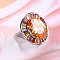 Oval Brass Micro Pave Colorful Cubic Zirconia Finger Rings, Platinum, US Size 8(18.1mm)