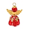 Glass Pendants, Angel, with 304 Stainless Steel Loop and Alloy Wing, Faceted, Red, 32.5x21.5x14.5mm, Hole: 3.5mm