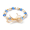 Imitate Austrian Crystal Bicone Glass Beaded Finger Rings, with Round Shell Pearl Beads and 304 Stainless Steel Round Beads, Eco-Friendly Copper Wire, Bowknot, Real 18K Gold Plated, Blue, US Size 9(18.9mm)