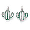 Brass Micro Pave Cubic Zirconia Pendants, Cadmium Free & Lead Free, Cactus, Platinum, 19x18x3mm, Hole: 5x2mm