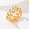 Brass Micro Pave Cubic Zirconia Finger Rings for Women, Leaf, Golden, US Size 7(17.3mm)