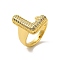 Letter Brass Micro Pave Clear Cubic Zirconia Open Cuff Ring for Women, Real 18K Gold Plated, Letter L, 19.5x14mm, US Size 6(16.5mm)