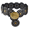 Vintage Imitation Leather Disc Chain Belts, with Alloy Clasps, Antique Bronze, Black, 1050x90x5.5mm