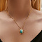 Brass Pave Synthetic Turquoise Pendant Necklaces for Women, Real 18K Gold Plated, Oval, 16.93 inch(43cm)
