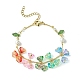 Flower & Leaf & Imitation Pearl Glass Charm Bracelet BJEW-TA00364-1