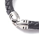 Браслет из плетеного кожаного шнура с латунными застежками S-образными крючками для мужчин и женщин BJEW-JB07672-5