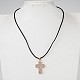 Golden Tone Plated Natural Druzy Agate Cross Pendant Necklaces NJEW-JN01153-8