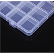 クリアプラスチックビーズ収納ケース  15コンパートメント  DIYアートクラフト用  ネイルダイヤ  ビーズ収納  長方形  透明  17x10x1.75cm X1-CON-YW0001-10-3