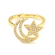 Clear Cubic Zirconia Moon and Star Open Cuff Ring for Women ZIRC-P096-15G-2