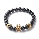 Bracelets élastiques de perles rondes en pierre noire naturelle BJEW-JB06606-04-1