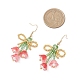 Серьги-подвески из стеклянных бусин ручной работы в виде цветка с бантом EJEW-MZ00655-4