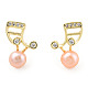 Aretes de perla rosa perla natural con nota musical y circonita cúbica EJEW-T019-05G-1