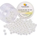 PandaHall Elite About 100 Pcs 10mm Tiny Satin Luster Glass Pearl Bead Round Loose Spacer Beads for Jewelry Making White