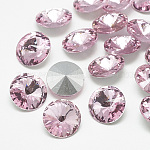 Pointed Back Glass Rhinestone Cabochons, Rivoli Rhinestone, Back Plated, Faceted, Cone, Light Rose, 10x5mm