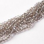 Electroplate Glass Beads Strands, Half Pearl Luster Plated, Faceted, Rondelle, Light Grey, 6x4mm, Hole: 1mm, about 87~90pcs/strand, 15.7 inch