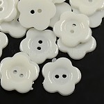 Botones de costura acrílicos para diseño de vestuario, Botones de plástico, 2 agujero, teñido, wintersweet de flor, blanco, 22x2mm, agujero: 2 mm