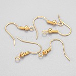 Crochets de boucle d'oreille en laiton doré crochets de fil d'oreille, avec boule et boucle horizontale, 19mm, Trou: 1.5mm, pin: 0.7 mm