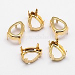 Flat Teardrop Brass Sew on Prong Settings, Claw Settings for Pointed Back Rhinestone, Open Back Settings, Golden, 18x13x0.4mm, Fit for 13x18mm cabochons, about 400pcs/bag