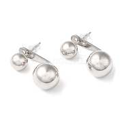 Серьги-гвоздики из латуни с круглым шариком спереди и сзади EJEW-Q766-01P