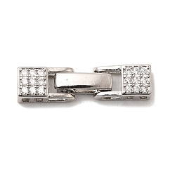 Fermoirs repliables en laiton micro pave zircone cubique transparente, rectangle, platine, 27x6.5x5mm, trou: 2x1.5 mm et 2.5x1 mm