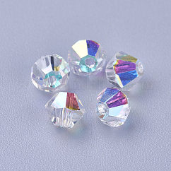 K9 cuentas de vidrio, facetados, bicono, crystal ab, 5x5mm, agujero: 1 mm