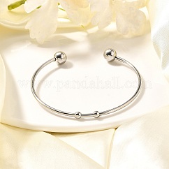 Braccialetti a polsino in acciaio inossidabile 304 alla moda anti-ossidazione braccialetti a coppia, terminare con perle rotonde inamovibili, colore acciaio inossidabile, 50~65mm